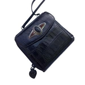 Brighton Black Leather Wallet Crossbody Shoulder Purse Bag Card‎ Slots Travel
